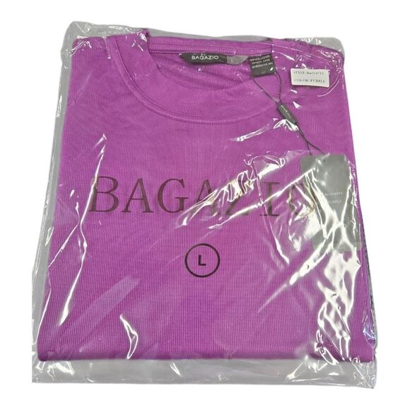 BAGAZIO MEN'S SOLID PURPLE CREW NECK TEE WITH RIBBED COLLAR AND SLEEVE. BM1145 - Picture 3 of 3